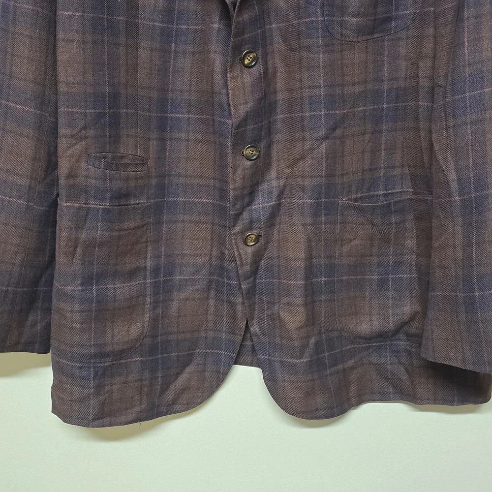 Brunello Cucinelli Sartoria Solomeo Blazer Linen Wool Silk Burgundy Plaid Italy
